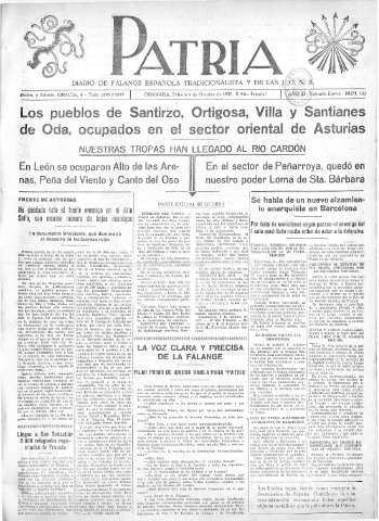 'Patria  : diario de Falange Española Tradicionalista y de las J.O.N.S.' - Año III Segunda Epoca Número 132  - 1937 Octubre 09