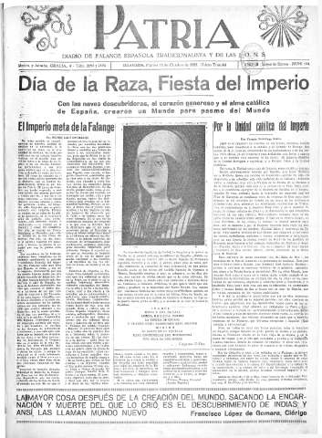 'Patria  : diario de Falange Española Tradicionalista y de las J.O.N.S.' - Año III Segunda Epoca Número 134  - 1937 Octubre 12