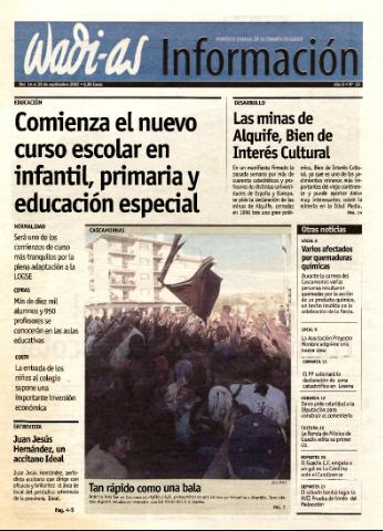 'Wadi-as información : periódico semanal de la comarca de Guadix.' - Año 0 Número 23 - 2002 septiembre 14