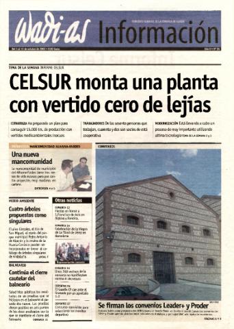 'Wadi-as información : periódico semanal de la comarca de Guadix.' - Año 0 Número 26 - 2002 octubre 5