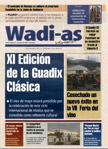 'Wadi-as información : periódico semanal de la comarca de Guadix.' - Año 0 Número 52 - 2003 abril 4