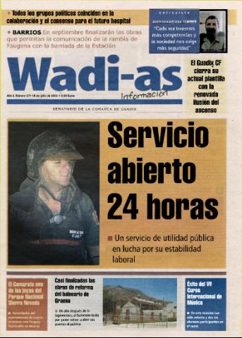 'Wadi-as información : periódico semanal de la comarca de Guadix.' - Año I Número 67 - 2003 julio 18