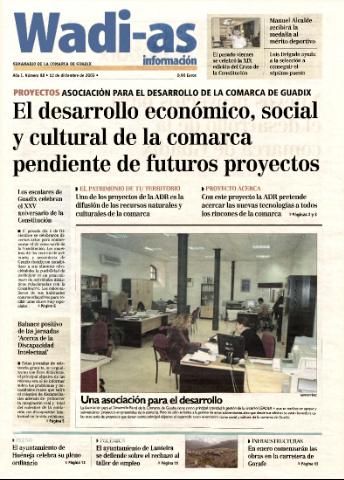 'Wadi-as información : periódico semanal de la comarca de Guadix.' - Año I Número 88 - 2003 diciembre 12