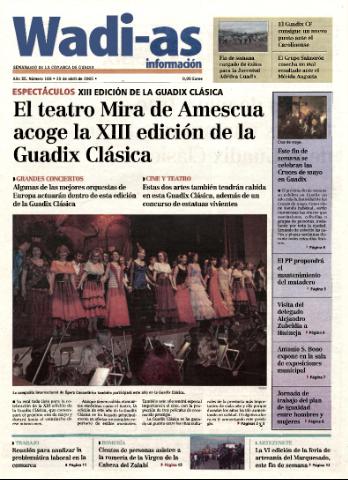 'Wadi-as información : periódico semanal de la comarca de Guadix.' - Año III Número 160 - 2005 abril 29