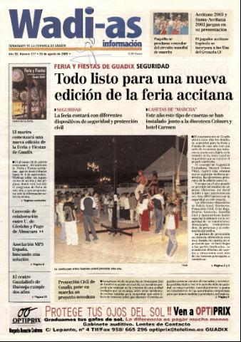 'Wadi-as información : periódico semanal de la comarca de Guadix.' - Año III Número 177 - 2005 agosto 26