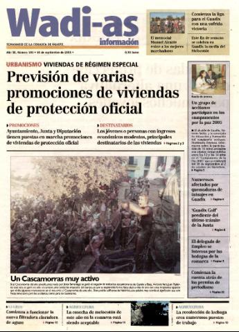 'Wadi-as información : periódico semanal de la comarca de Guadix.' - Año III Número 180 - 2005 septiembre 16