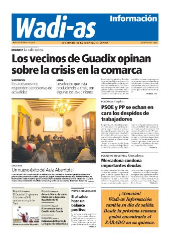 'Wadi-as información : periódico semanal de la comarca de Guadix.' - Año X Número 565 - 2013 febrero 01