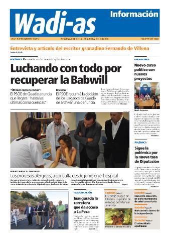'Wadi-as información : periódico semanal de la comarca de Guadix.' - Año XI Número 598 - 2013 septiembre 21