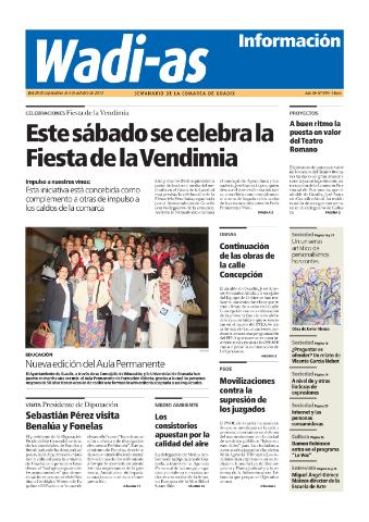 'Wadi-as información : periódico semanal de la comarca de Guadix.' - Año XI Número 599 - 2013 septiembre 28