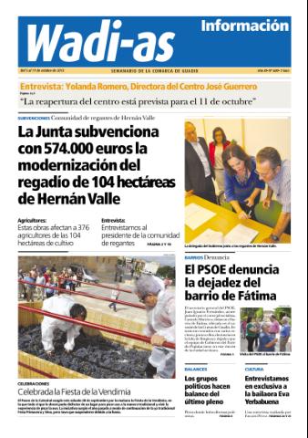 'Wadi-as información : periódico semanal de la comarca de Guadix.' - Año XI Número 600 - 2013 octubre 05
