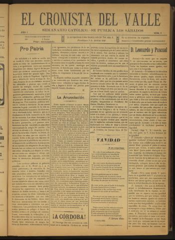 'El Cronista del Valle' - Época 1ª Año I Número 5 - 1910 abril 02