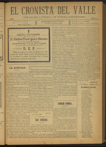 'El Cronista del Valle' - Época 1ª Año I Número 14 - 1910 junio 04