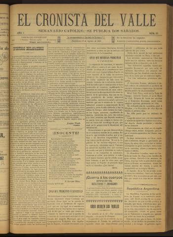 'El Cronista del Valle' - Época 1ª Año I Número 23 - 1910 agosto 06