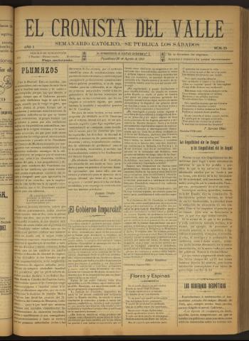 'El Cronista del Valle' - Época 1ª Año I Número 25 - 1910 agosto 20