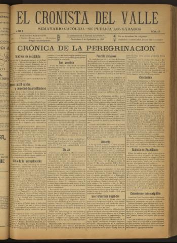 'El Cronista del Valle' - Época 1ª Año I Número 27 - 1910 septiembre 03