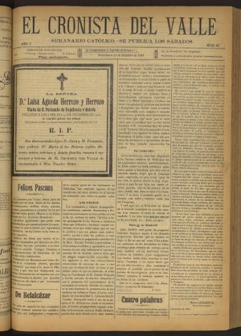 'El Cronista del Valle' - Época 1ª Año I Número 43 - 1910 diciembre 24