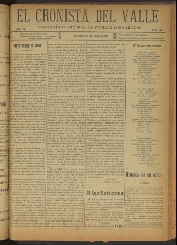 'El Cronista del Valle' - Época 1ª Año III Número 138 - 1912 octubre 19