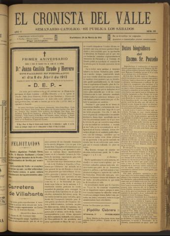 'El Cronista del Valle' - Época 1ª Año V Número 212 - 1914 marzo 28