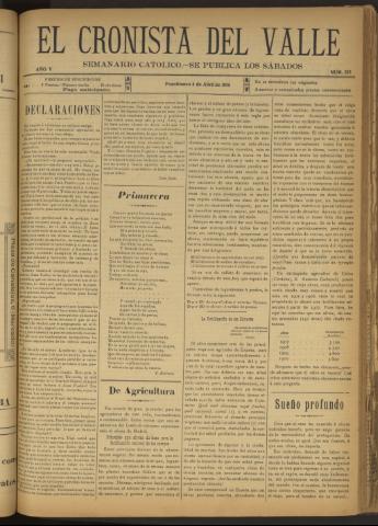 'El Cronista del Valle' - Época 1ª Año V Número 213 - 1914 abril 04