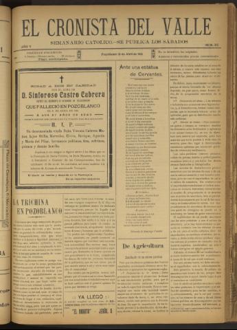 'El Cronista del Valle' - Época 1ª Año V Número 215 - 1914 abril 18