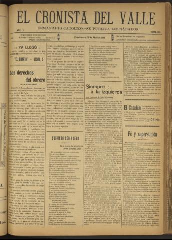 'El Cronista del Valle' - Época 1ª Año V Número 216 - 1914 abril 25