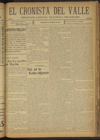 'El Cronista del Valle' - Época 1ª Año V Número 234 - 1914 agosto 29