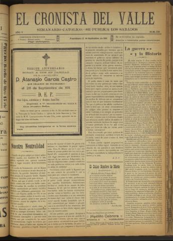 'El Cronista del Valle' - Época 1ª Año V Número 236 - 1914 septiembre 12
