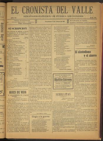 'El Cronista del Valle' - Época 1ª Año VII Número 309 - 1916 febrero 05