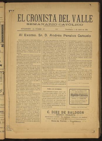'El Cronista del Valle' - Época 1ª Año VII Número sup - 1916 abril 05