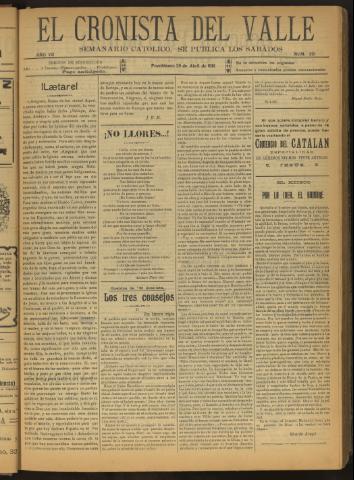 'El Cronista del Valle' - Época 1ª Año VII Número 321 - 1916 abril 29