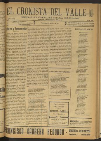 'El Cronista del Valle' - Época 1ª Año XVIII Número 892 - 1927 abril 16