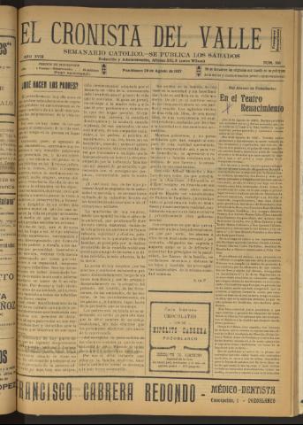 'El Cronista del Valle' - Época 1ª Año XVIII Número 910 - 1927 agosto 20