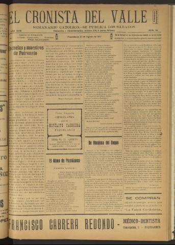 'El Cronista del Valle' - Época 1ª Año XVIII Número 911 - 1927 agosto 27