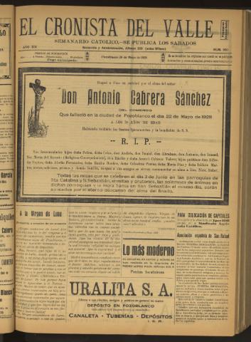 'El Cronista del Valle' - Época 1ª Año XIX Número 950 - 1928 mayo 26