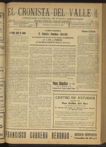 'El Cronista del Valle' - Época 1ª Año XX Número 1022 - 1929 octubre 12