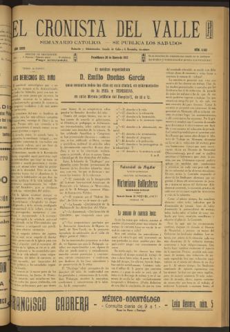 'El Cronista del Valle' - Época 1ª Año XXIII Número 1142 - 1932 enero 30