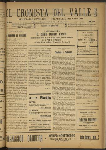 'El Cronista del Valle' - Época 1ª Año XXIII Número 1169 - 1932 agosto 06
