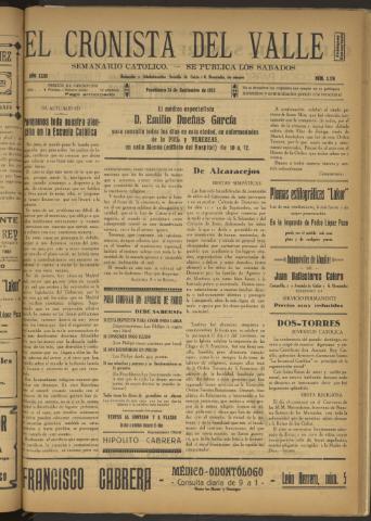 'El Cronista del Valle' - Época 1ª Año XXIII Número 1176 - 1932 septiembre 24