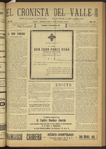 'El Cronista del Valle' - Época 1ª Año XXIV Número 1234 - 1933 noviembre 04
