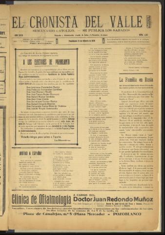'El Cronista del Valle' - Época 1ª Año XXVII Número 1353 - 1936 febrero 15