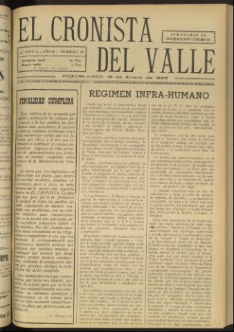 'El Cronista del Valle' - Época 2ª Año II Número 16 - 1958 enero 18