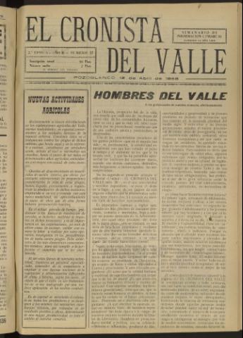 'El Cronista del Valle' - Época 2ª Año II Número 27 - 1958 abril 12