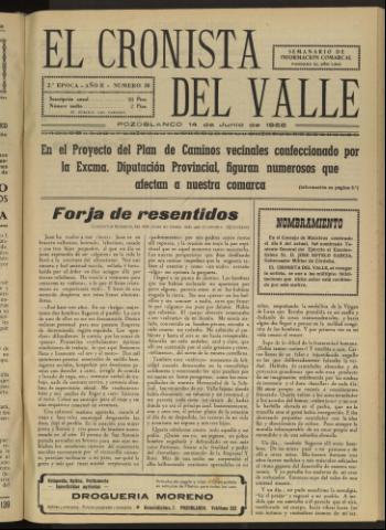 'El Cronista del Valle' - Época 2ª Año II Número 36 - 1958 junio 14