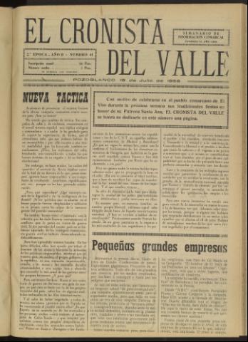 'El Cronista del Valle' - Época 2ª Año II Número 41 - 1958 julio 19