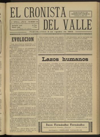 'El Cronista del Valle' - Época 2ª Año II Número 44 - 1958 agosto 09