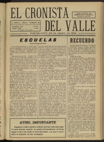 'El Cronista del Valle' - Época 2ª Año II Número 46 - 1958 agosto 23