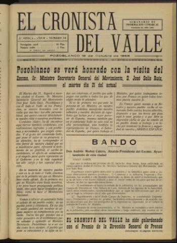 'El Cronista del Valle' - Época 2ª Año II Número 54 - 1958 octubre 18