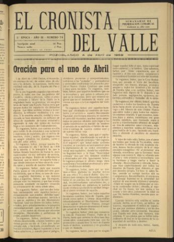 'El Cronista del Valle' - Época 2ª Año III Número 78 - 1959 abril 04