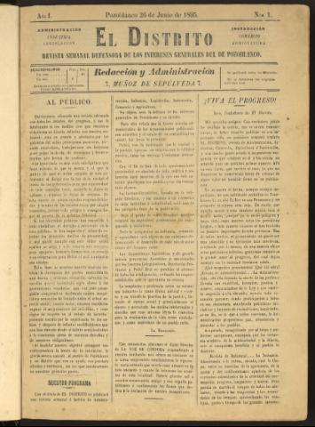 'El Distrito : revista Semanal Defensora de los Intereses Generales de Pozoblanco' - Año I Número 1 - 1895 junio 26