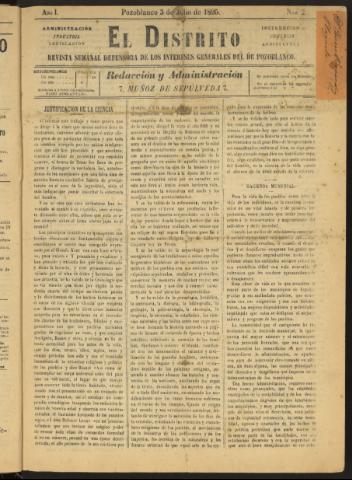 'El Distrito : revista Semanal Defensora de los Intereses Generales de Pozoblanco' - Año I Número 2 - 1895 julio 03